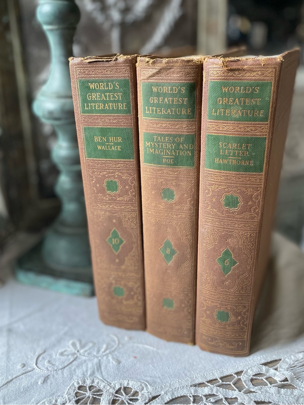 Vintage Literature book set Ben Hur Scarlet letter tales of mystery old world